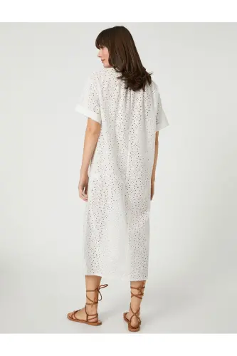 Long Shirt Eyelet Dress Short Sleeve - 4