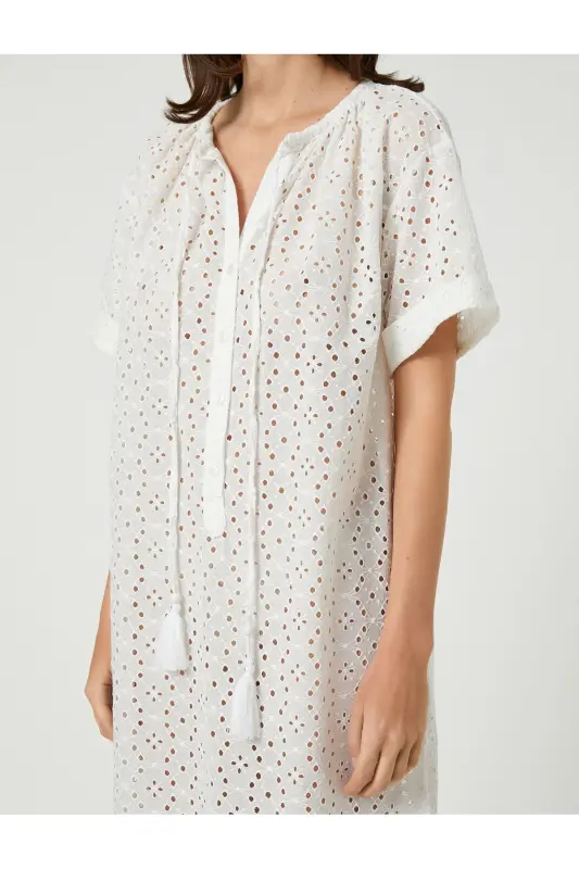 Long Shirt Eyelet Dress Short Sleeve - 5