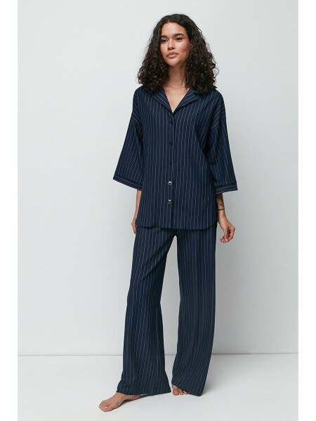 Long Shirt Pants Suit 9140 Navy - 1