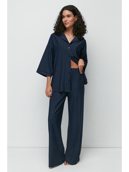 Long Shirt Pants Suit 9140 Navy - 3