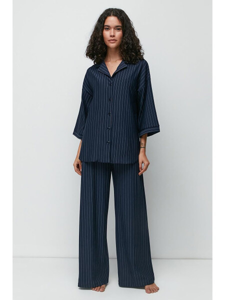 Long Shirt Pants Suit 9140 Navy - 4