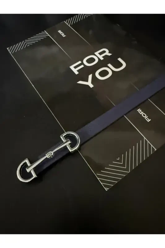 Long Silver Buckle Thin Women Belt, Jacket Belt, Shirt Belt, Dress Belt-Navy Blue - 3