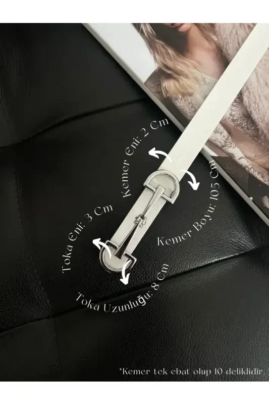 Long Silver Buckle Thin Women's Belt, Jacket Belt, Shirt Belt, Dress Belt - 1