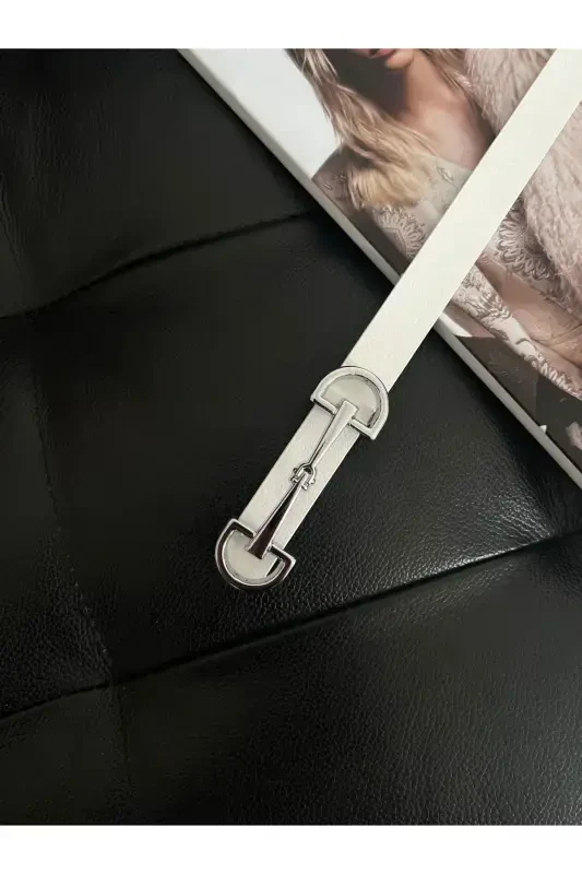 Long Silver Buckle Thin Women's Belt, Jacket Belt, Shirt Belt, Dress Belt - 2