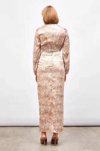 Long Skirt with Slit Detail and Pattern - Brown - 6