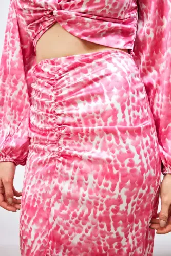 Long Skirt with Slit Detail and Pattern - Pink - 6