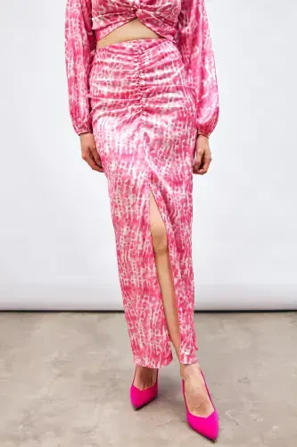 Long Skirt with Slit Detail and Pattern - Pink - 7