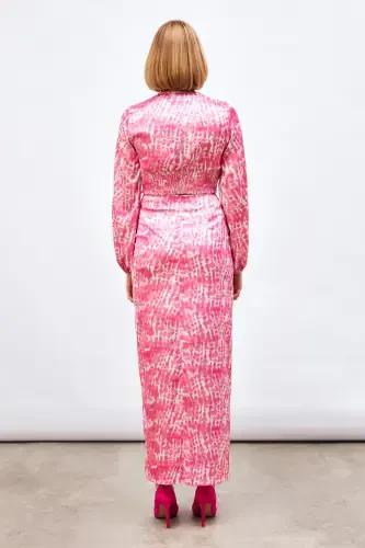 Long Skirt with Slit Detail and Pattern - Pink - 8