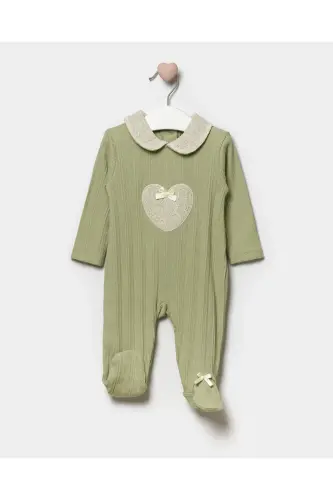 Long Sleeve 100% Cotton Peter Pan Collar Gift Baby Girl Footed Romper 3-9 Months-ÇAĞLA 