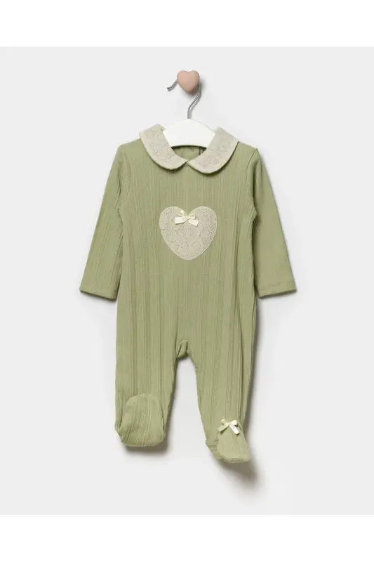 Long Sleeve 100% Cotton Peter Pan Collar Gift Baby Girl Footed Romper 3-9 Months-ÇAĞLA - 1