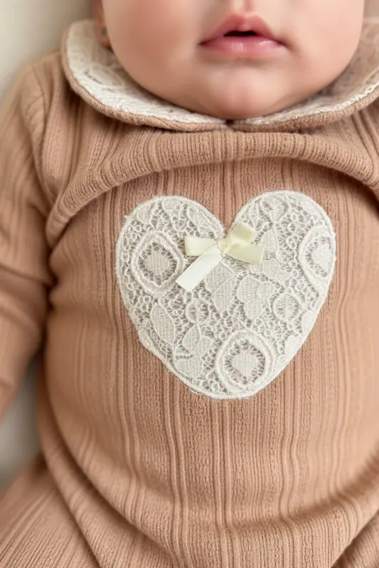 Long Sleeve 100% Cotton Peter Pan Collar Gift Baby Girl Footed Romper 3-9 Months-TOBACCO - 4