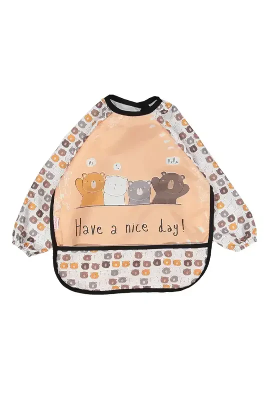 Long Sleeve Baby Bib Waterproof 06-24 Months (Happy Bears) - BEBEK ÖZEL