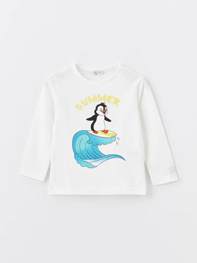 Long Sleeve Baby Boy T-Shirt with Bike Print Crew Neck - 1