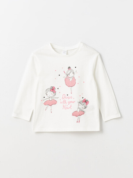 Long Sleeve Baby Girl T-shirt with Bicycle Print and Crew Neck - 1