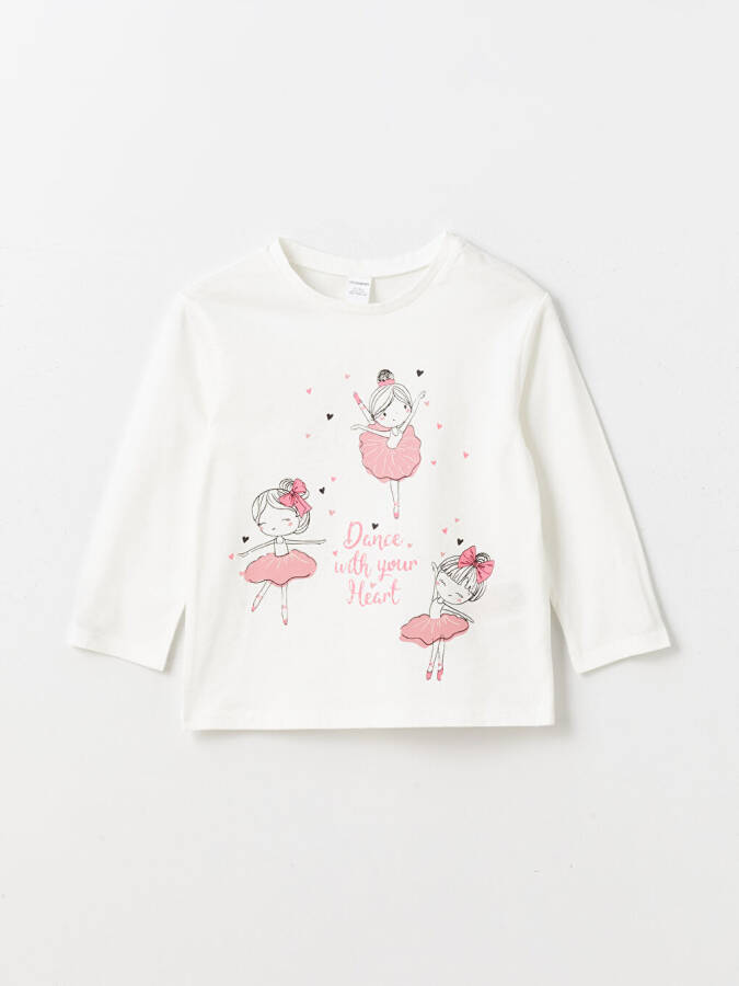 Long Sleeve Baby Girl T-shirt with Bicycle Print and Crew Neck - 1