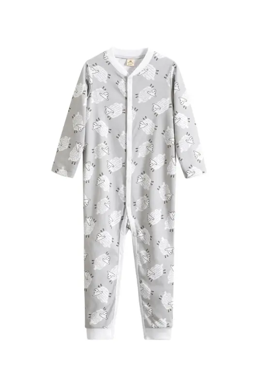 Long Sleeve Baby Jumpsuit Printed Organic Cotton - Grey - 2