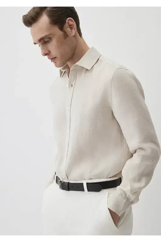 Long Sleeve Beige Men's Shirt 0211496-70134 - 7