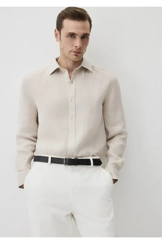 Long Sleeve Beige Men's Shirt 0211496-70134 - 2