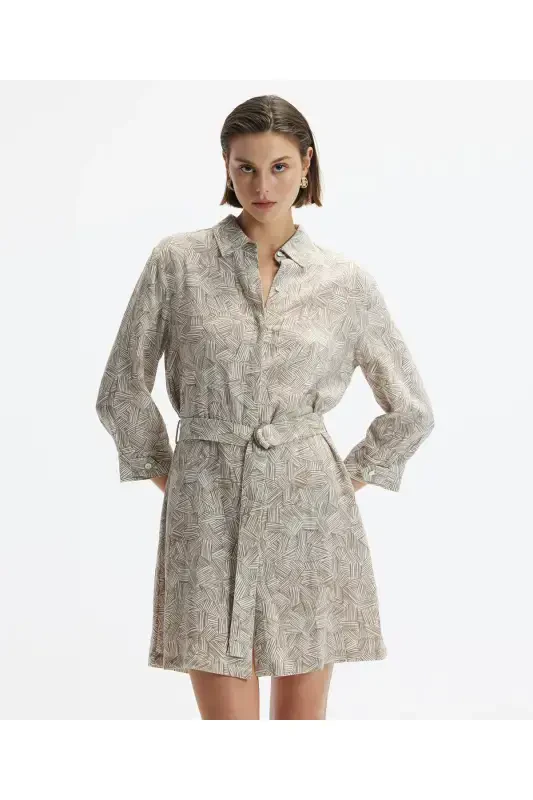 Long Sleeve Belted Short Shirt Dress - YARGICI