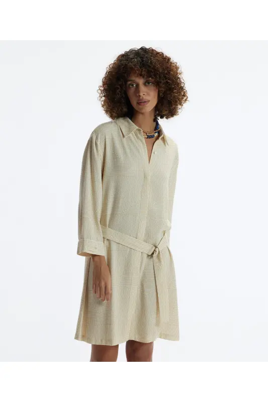 Long Sleeve Belted Short Shirt Dress - YARGICI