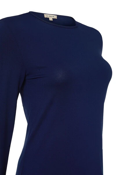 Long Sleeve Bicycle Collar Tunic-Navy Blue - AKER (1)