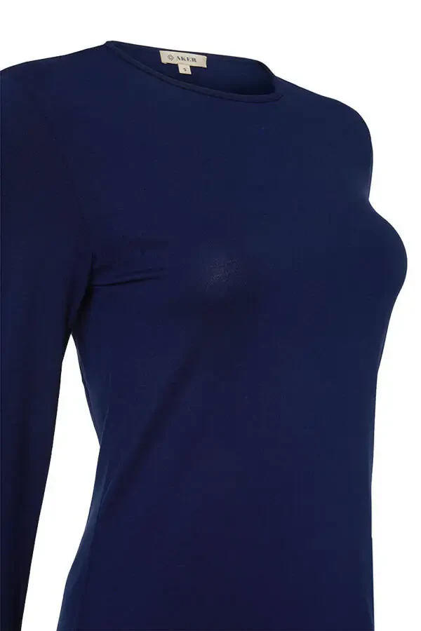 Long Sleeve Bicycle Collar Tunic-Navy Blue - 2