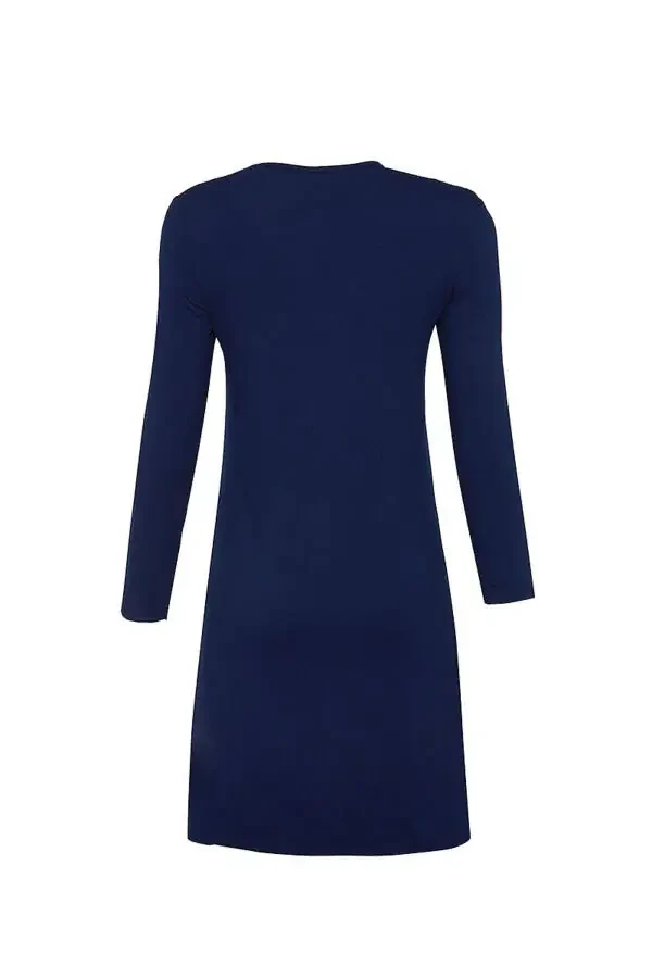 Long Sleeve Bicycle Collar Tunic-Navy Blue - 3