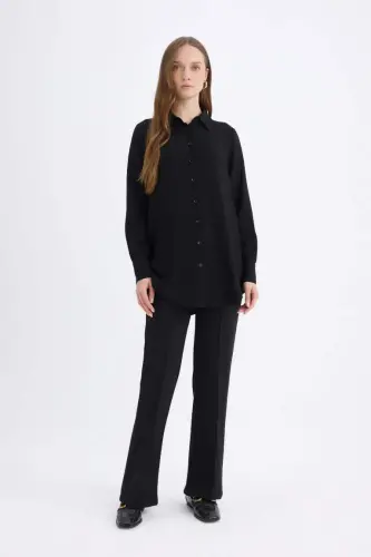 Long sleeve, black, regular fit tunic shirt. - DEFACTO (1)