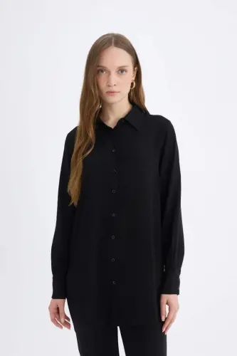 Long sleeve, black, regular fit tunic shirt. - 3