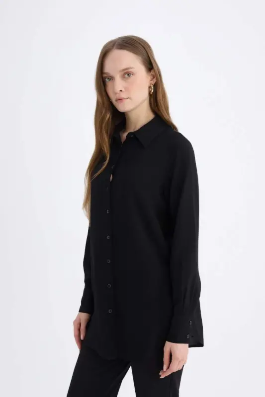 Long sleeve, black, regular fit tunic shirt. - 4
