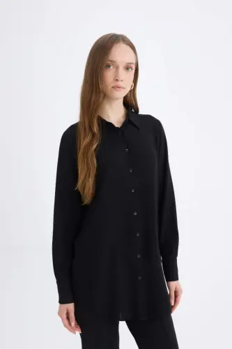 Long sleeve, black, regular fit tunic shirt. - 5
