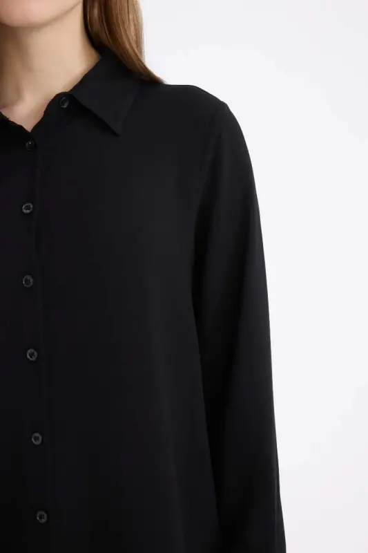 Long sleeve, black, regular fit tunic shirt. - 6