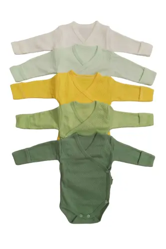 Long Sleeve Bodysuit Crossover with Built-in Mittens (5-Pack)-White 