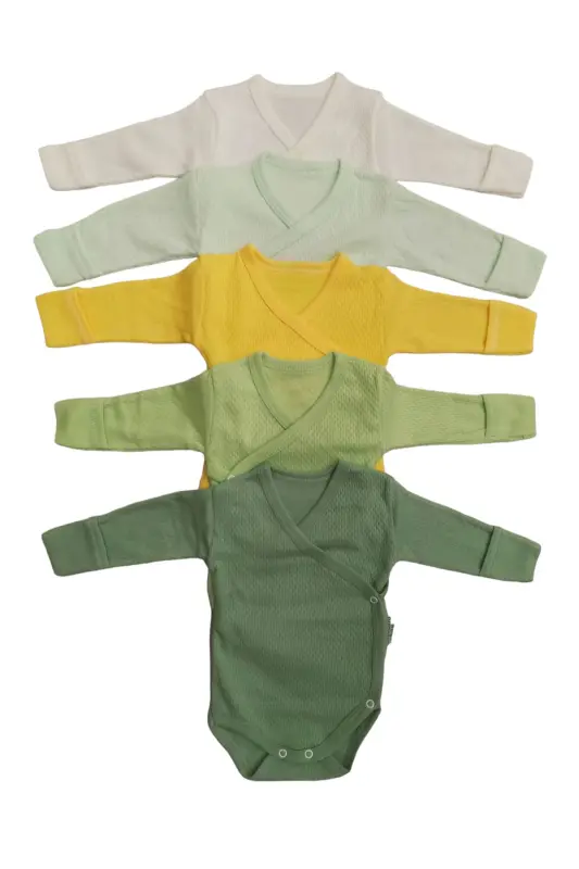 Long Sleeve Bodysuit Crossover with Built-in Mittens (5-Pack)-White - 1