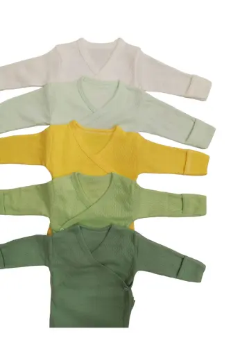 Long Sleeve Bodysuit Crossover with Built-in Mittens (5-Pack)-White - BEBEDINO (1)