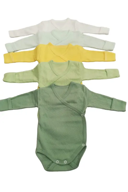 Long Sleeve Bodysuit Crossover with Built-in Mittens (5-Pack)-White - 3