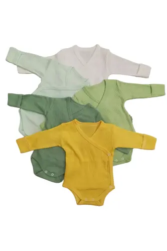 Long Sleeve Bodysuit Crossover with Built-in Mittens (5-Pack)-White - 4