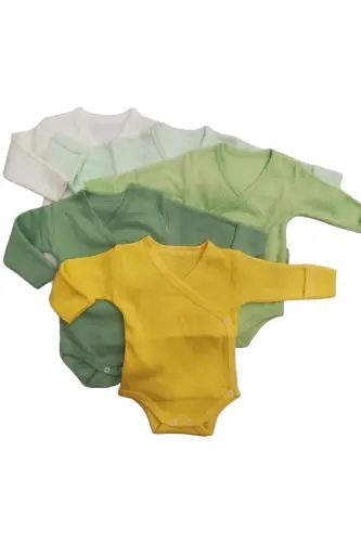 Long Sleeve Bodysuit Crossover with Built-in Mittens (5-Pack)-White - 5