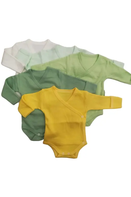 Long Sleeve Bodysuit Crossover with Built-in Mittens (5-Pack)-White - 5
