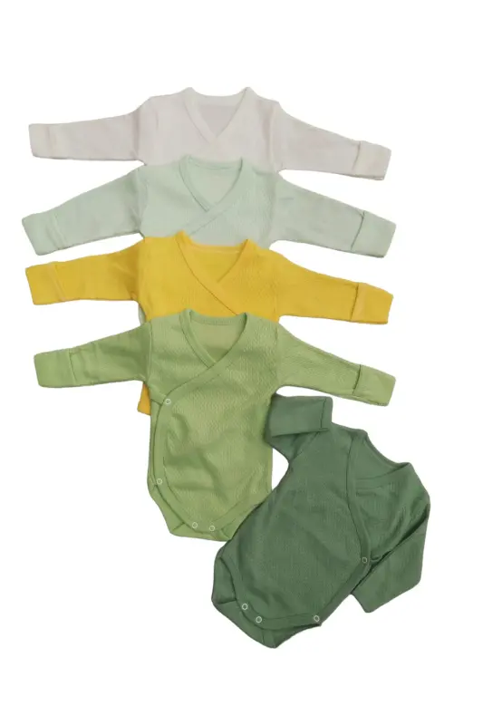 Long Sleeve Bodysuit Crossover with Built-in Mittens (5-Pack)-White - 6