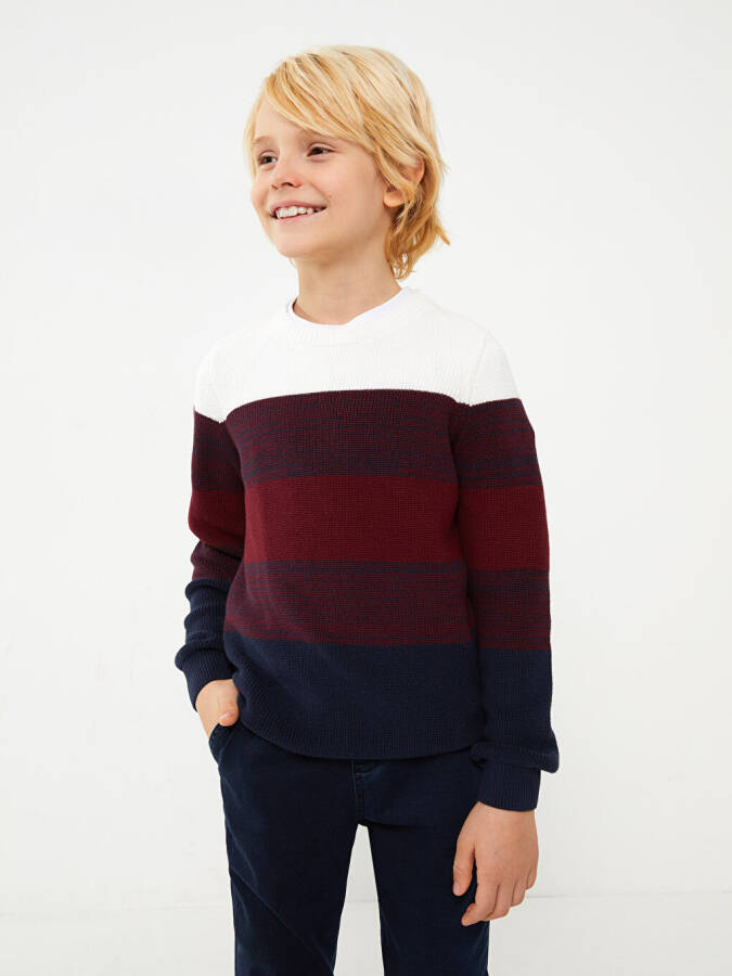 Long Sleeve Boys' Crew Neck Color Block Knit Sweater - 9