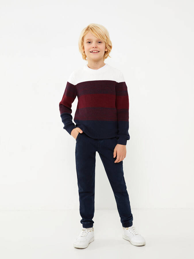 Long Sleeve Boys' Crew Neck Color Block Knit Sweater - 10