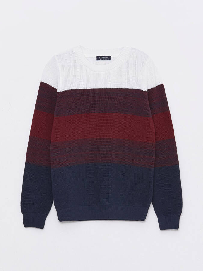 Long Sleeve Boys' Crew Neck Color Block Knit Sweater - 11