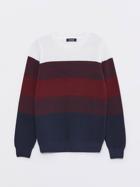 Long Sleeve Boys' Crew Neck Color Block Knit Sweater - 15