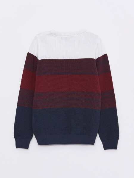 Long Sleeve Boys' Crew Neck Color Block Knit Sweater - 16