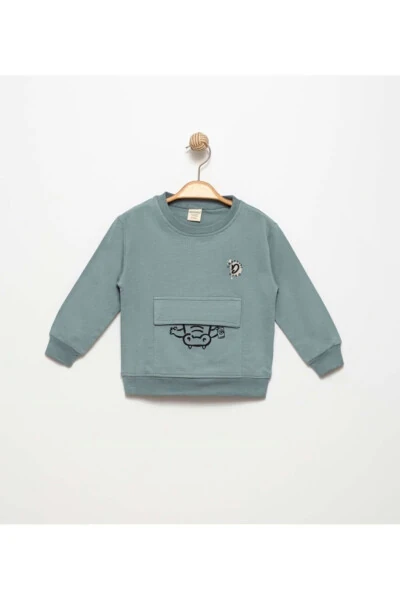 Long Sleeve Boys Sweatshirt with Pocket and Back Detail - DIVONETTE
