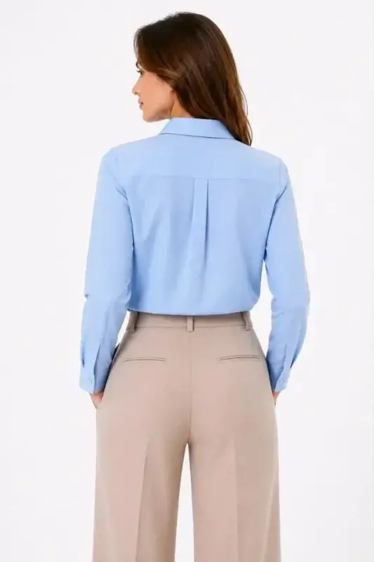 Long Sleeve Button-Down Classic Collar Shirt Suitable for Casual and Office Wear - Light Blue - 3