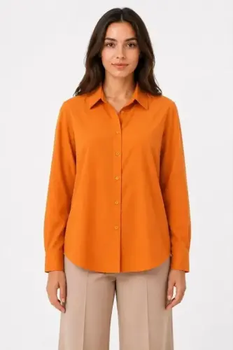Long Sleeve Button-Down Shirt Classic Collar Suitable for Casual and Office Elegance - Orange - 3