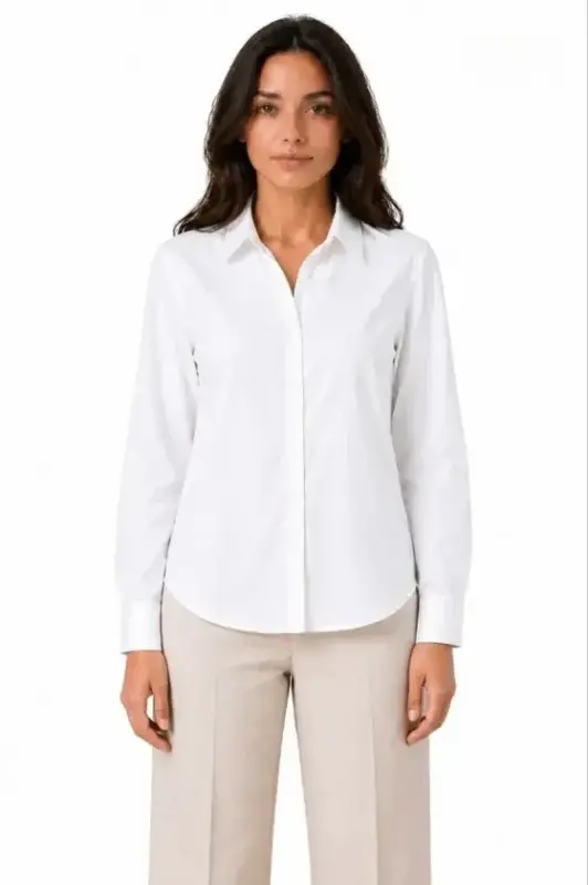 Long Sleeve Button-Down Shirt Classic Collar Suitable for Casual and Office Elegance - White - BÜYÜKBEDENIZ