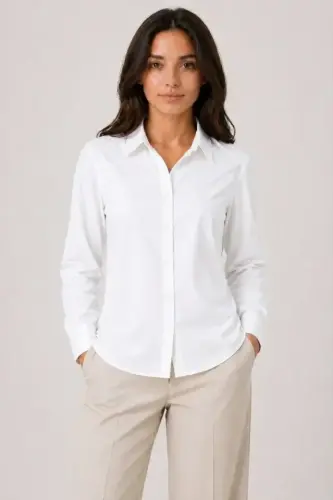 Long Sleeve Button-Down Shirt Classic Collar Suitable for Casual and Office Elegance - White - BÜYÜKBEDENIZ (1)